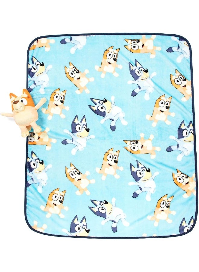 Jay Franco Bingo Plush Mini Pillow Buddy & 40 x 50 Inch Travel Throw Set - Kids Super Soft 2 Piece Bluey Blanket Set