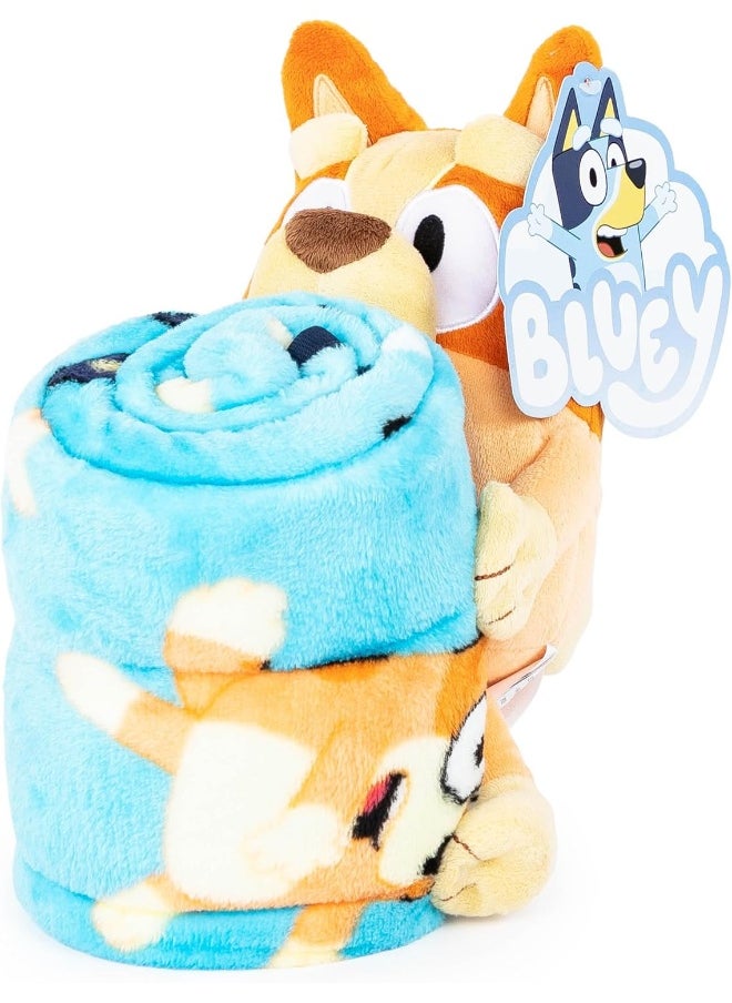 Jay Franco Bingo Plush Mini Pillow Buddy & 40 x 50 Inch Travel Throw Set - Kids Super Soft 2 Piece Bluey Blanket Set