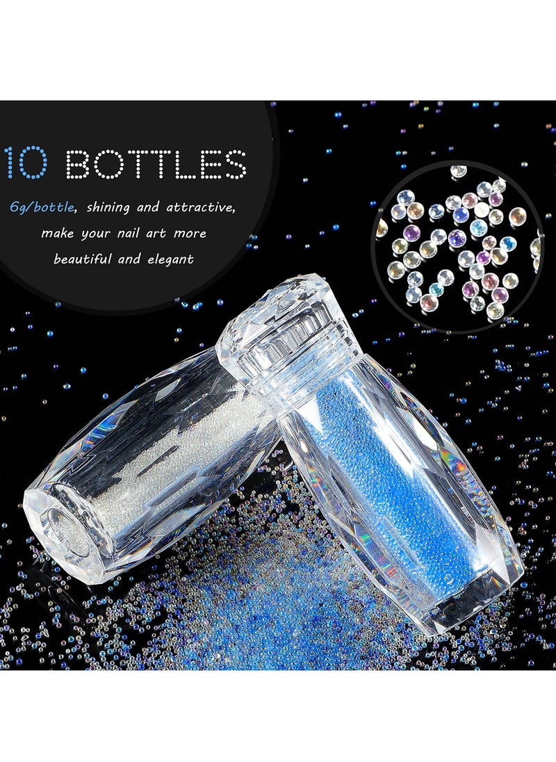 10 Bottles Caviar Beads for Nails Micro Nail Pixie Crystals Colorful Micro Caviar Strass Glass Nail Beads Multicolor Nail 3D Decorations Micro Nail Caviar Pixie Crystals for Nails DIY