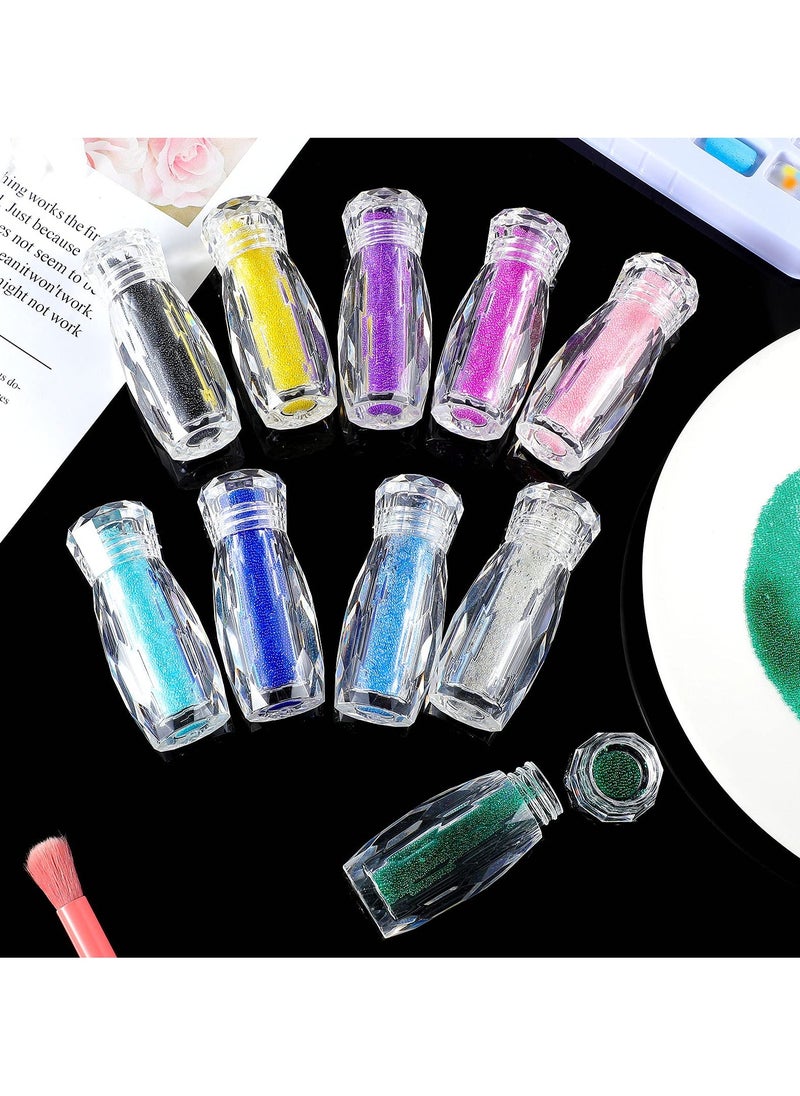 10 Bottles Caviar Beads for Nails Micro Nail Pixie Crystals Colorful Micro Caviar Strass Glass Nail Beads Multicolor Nail 3D Decorations Micro Nail Caviar Pixie Crystals for Nails DIY