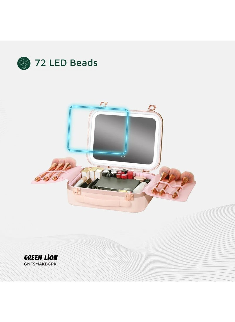 Fest Cosmetic Bag Organizer with Lighted Mirror & Adjustable Storage Partition / Cool, Natural & Warm Light Modes / Travel-Friendly / Water Resistant / Carry Handle / PC + Aluminum Alloy Material - Pink