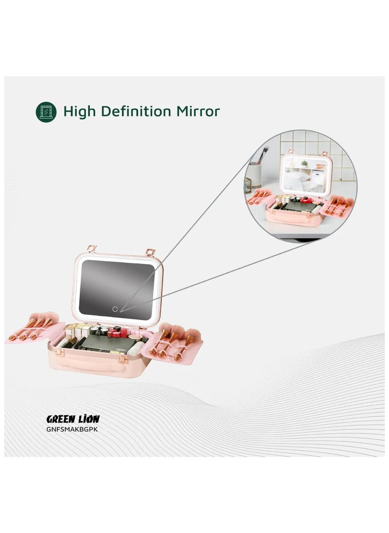 Fest Cosmetic Bag Organizer with Lighted Mirror & Adjustable Storage Partition / Cool, Natural & Warm Light Modes / Travel-Friendly / Water Resistant / Carry Handle / PC + Aluminum Alloy Material - Pink