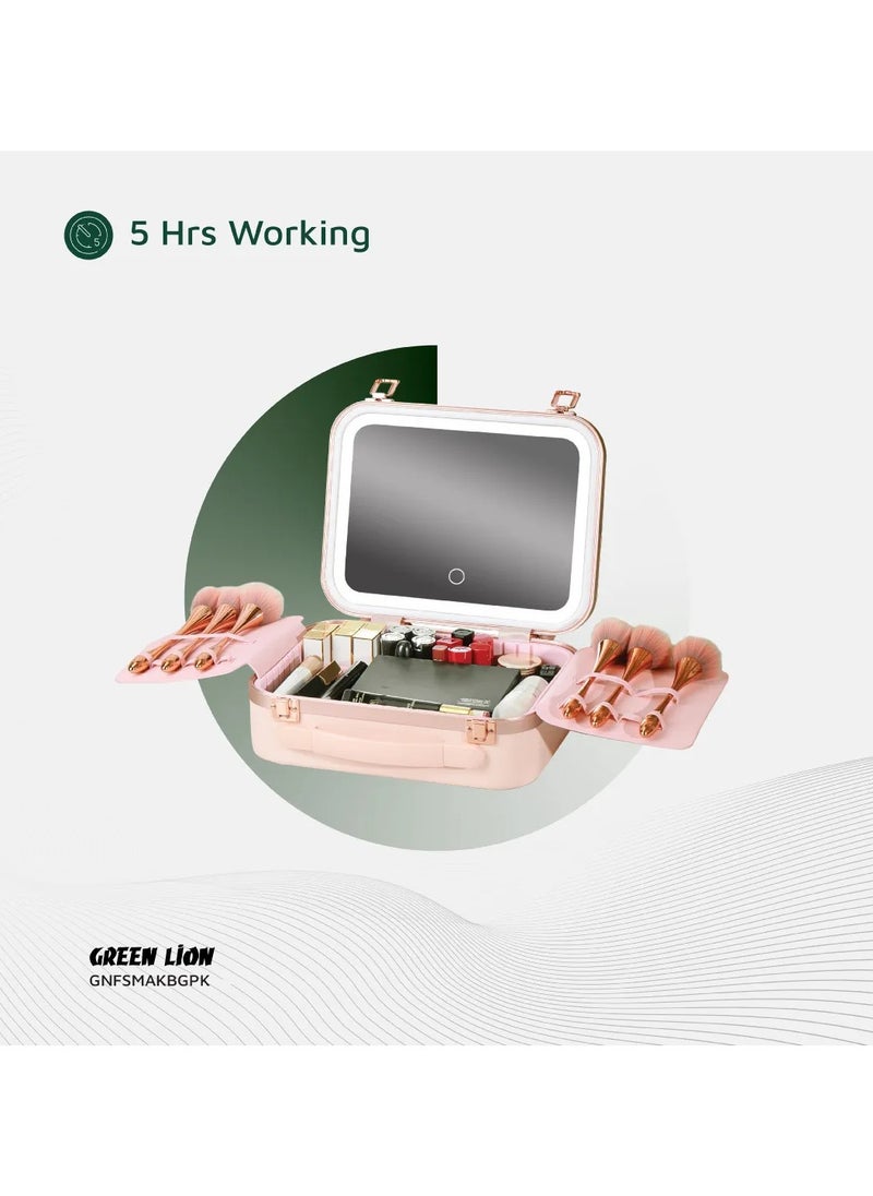 Fest Cosmetic Bag Organizer with Lighted Mirror & Adjustable Storage Partition / Cool, Natural & Warm Light Modes / Travel-Friendly / Water Resistant / Carry Handle / PC + Aluminum Alloy Material - Pink