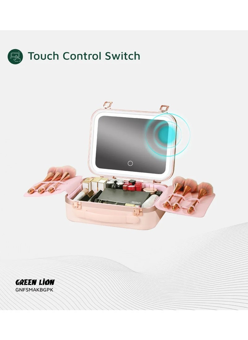 Fest Cosmetic Bag Organizer with Lighted Mirror & Adjustable Storage Partition / Cool, Natural & Warm Light Modes / Travel-Friendly / Water Resistant / Carry Handle / PC + Aluminum Alloy Material - Pink