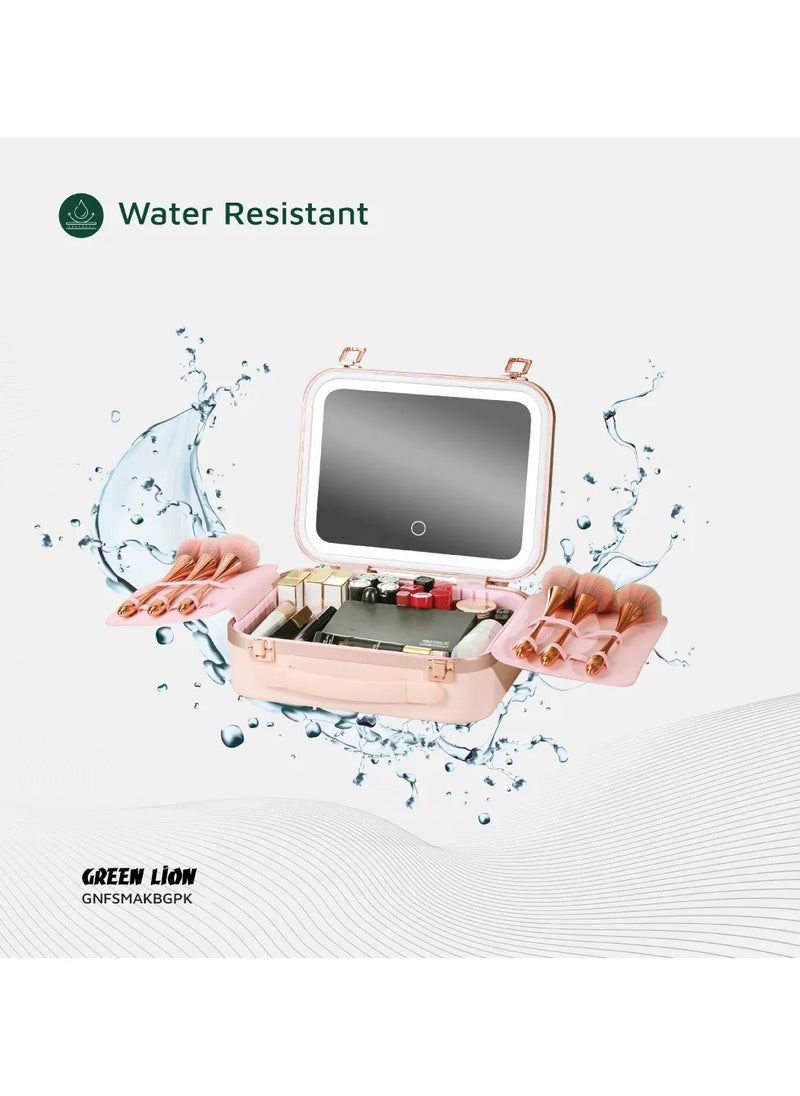 Fest Cosmetic Bag Organizer with Lighted Mirror & Adjustable Storage Partition / Cool, Natural & Warm Light Modes / Travel-Friendly / Water Resistant / Carry Handle / PC + Aluminum Alloy Material - Pink