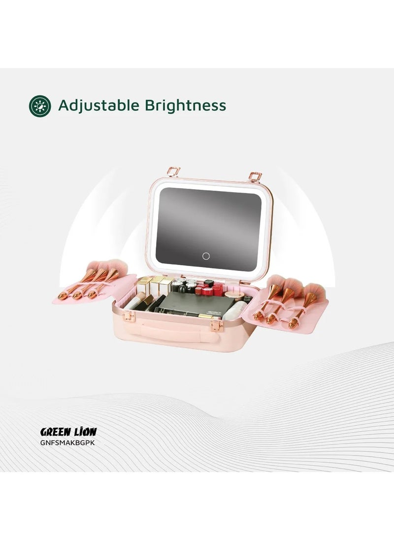 Fest Cosmetic Bag Organizer with Lighted Mirror & Adjustable Storage Partition / Cool, Natural & Warm Light Modes / Travel-Friendly / Water Resistant / Carry Handle / PC + Aluminum Alloy Material - Pink