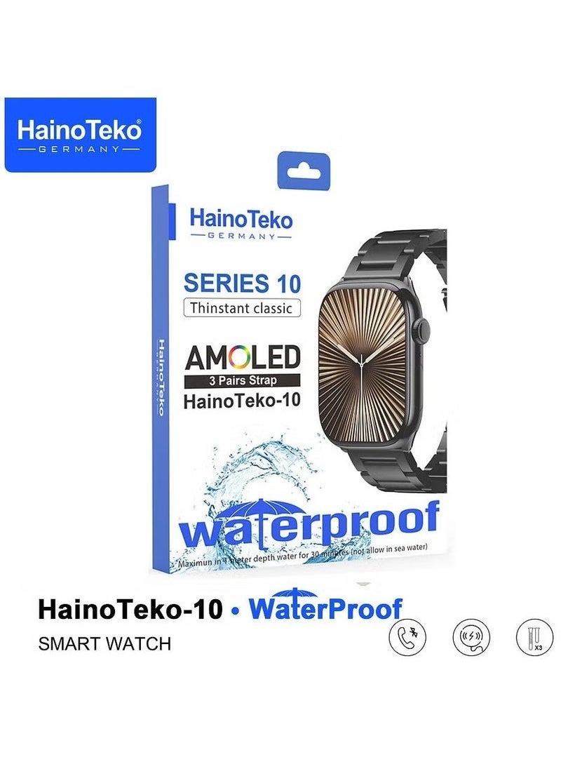 Waterproof Smart Watch with AMOLED Display, Voice Assistant, Social App Integration, and 3 Pairs of Straps – Designed for Men and Boys, Black