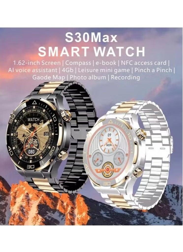 S30 Max Men's Smart Watch – 1.62-inch Display, 4GB ROM, Wireless Charging, NFC, BT Call, Voice Memo, Photo Album, Local Music, Compass | All-in-One Smartwatch for Fitness & Communication