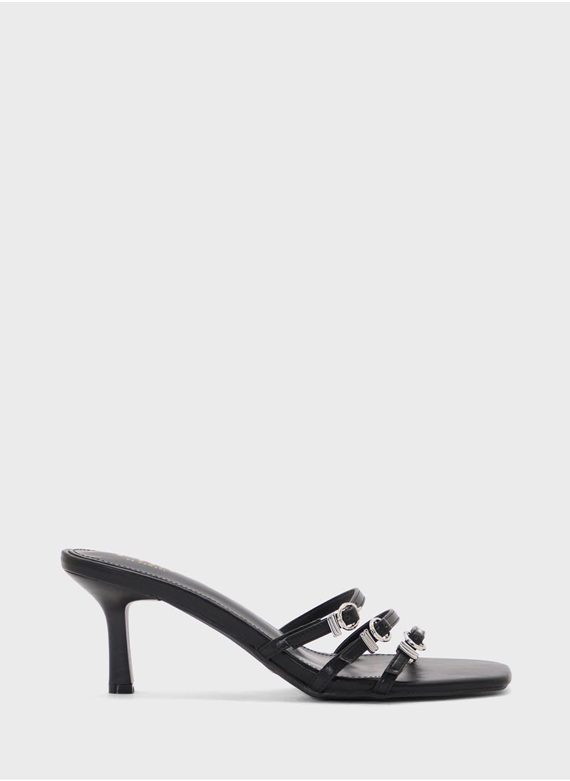 Square Toe Buckled Multi Strap Sandal