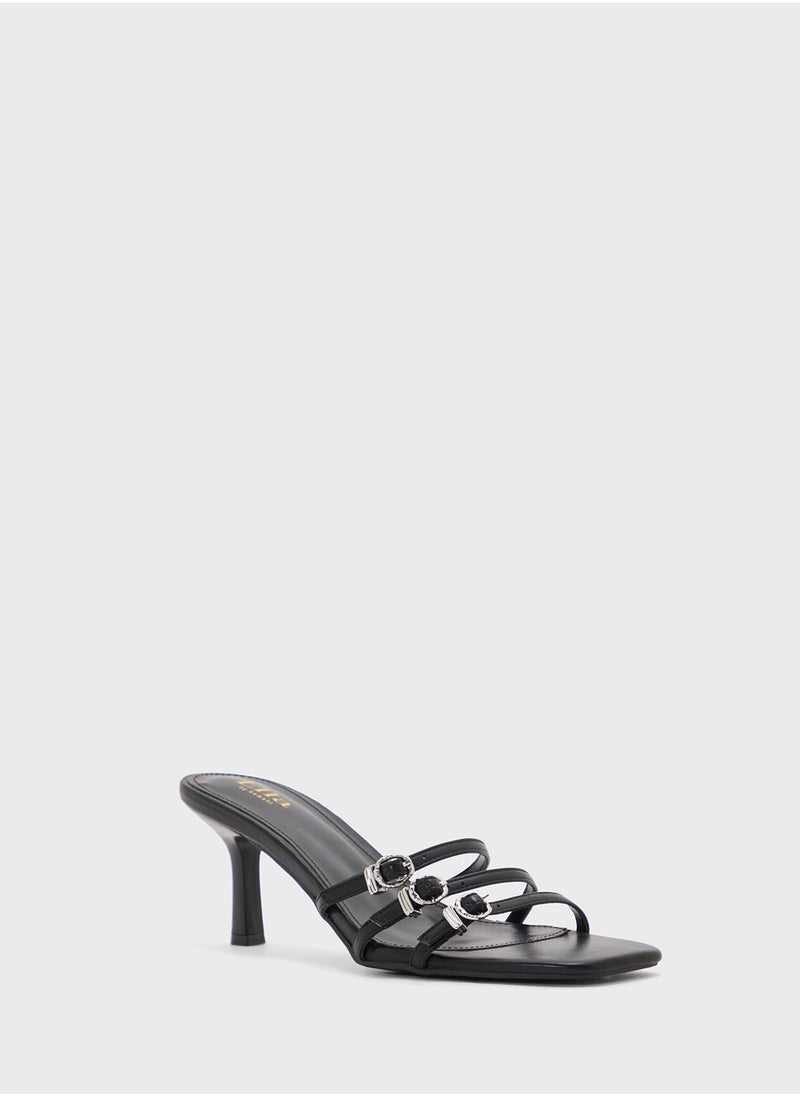 Square Toe Buckled Multi Strap Sandal