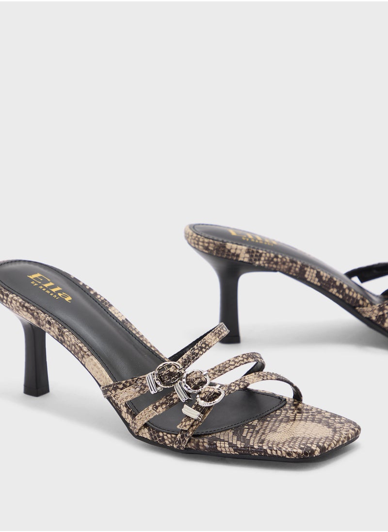 Square Toe Buckled Multi Strap Sandal