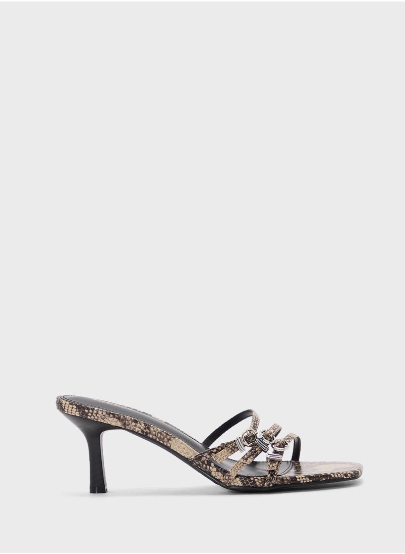 Square Toe Buckled Multi Strap Sandal