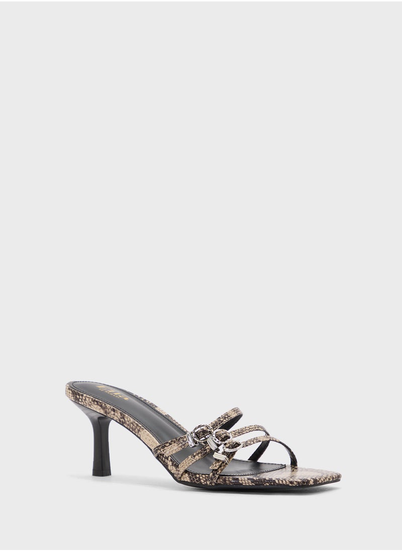 Square Toe Buckled Multi Strap Sandal