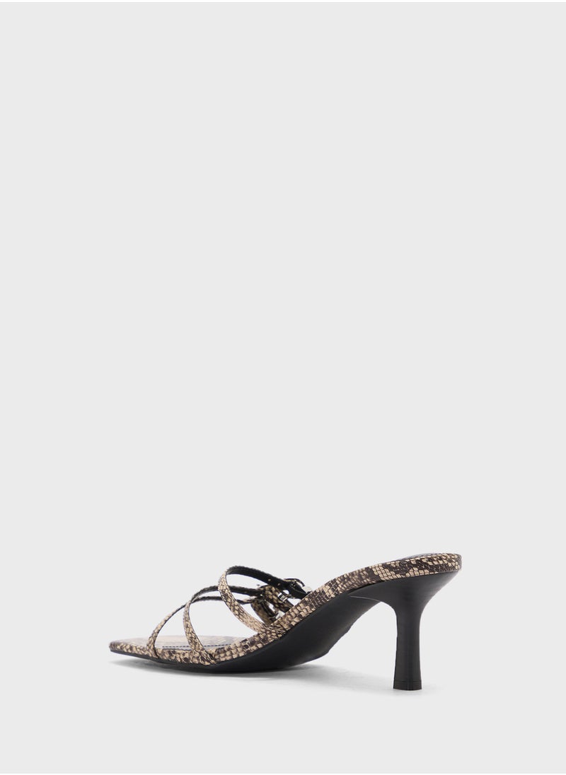 Square Toe Buckled Multi Strap Sandal