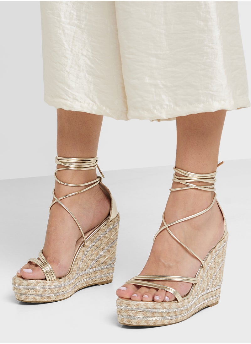 Multi Strap Counter Tie Up Wedge Sandal
