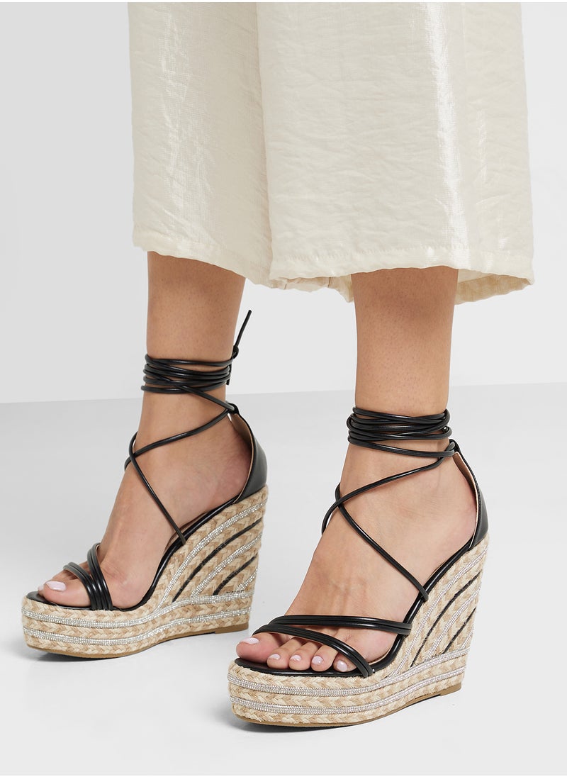 Multi Strap Counter Tie Up Wedge Sandal