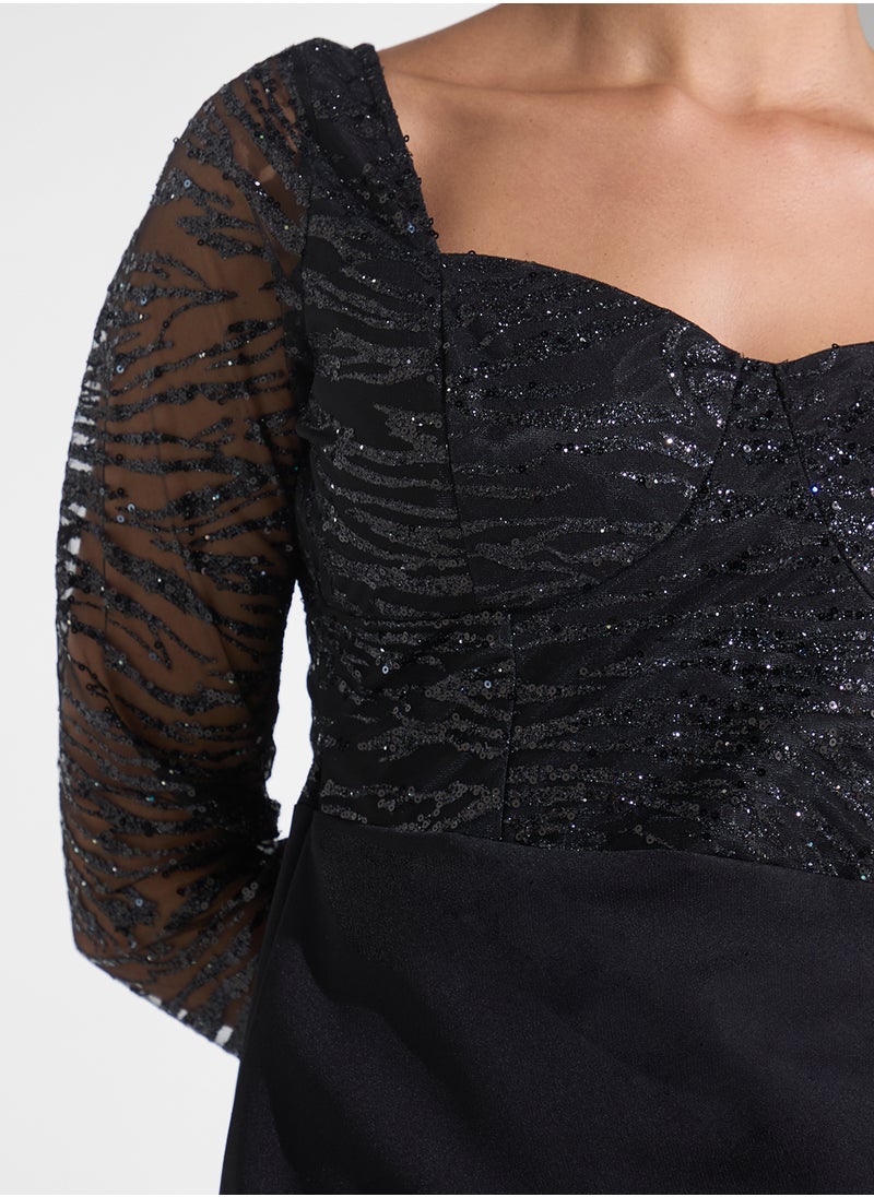 Sequin Bodice Midi Dress