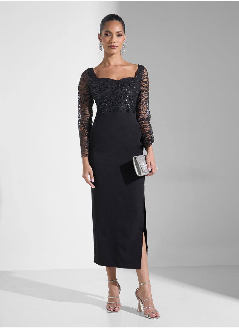 Sequin Bodice Midi Dress