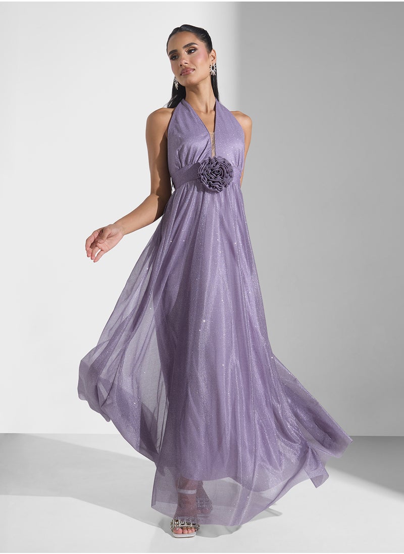 Floral Halter Gown Dress