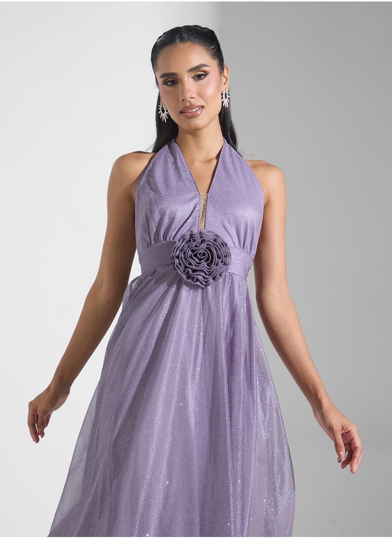 Floral Halter Gown Dress
