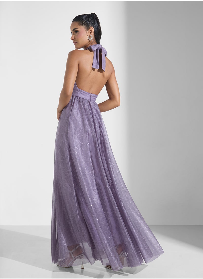 Floral Halter Gown Dress