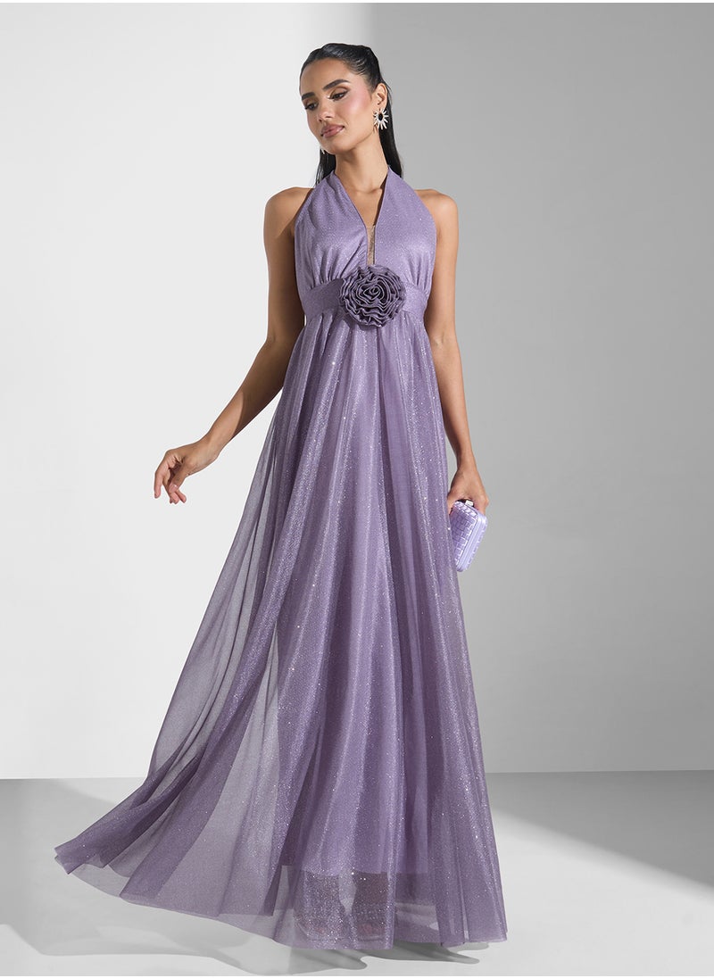 Floral Halter Gown Dress