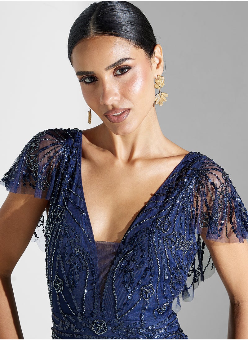 Jessica Embellished V-Neck Dress