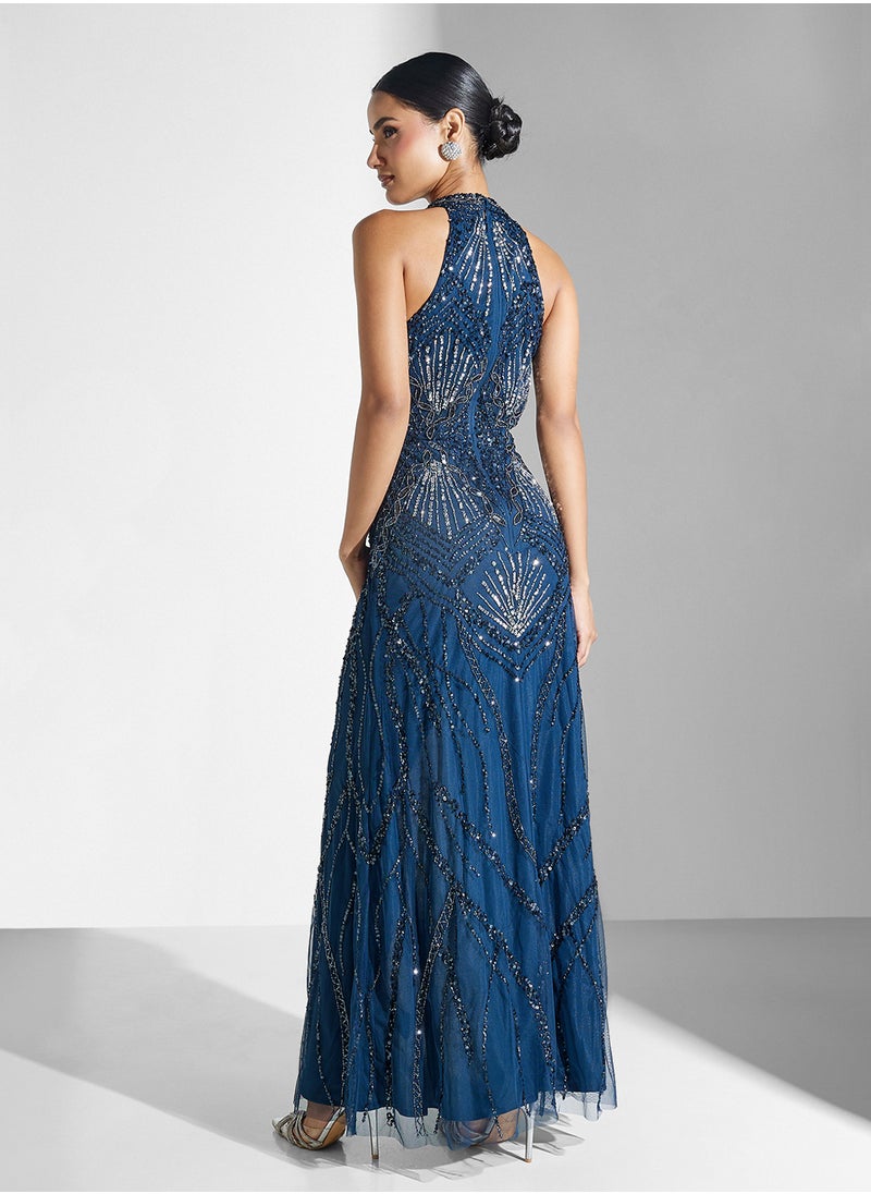Holly Embellished Front Slit Dress