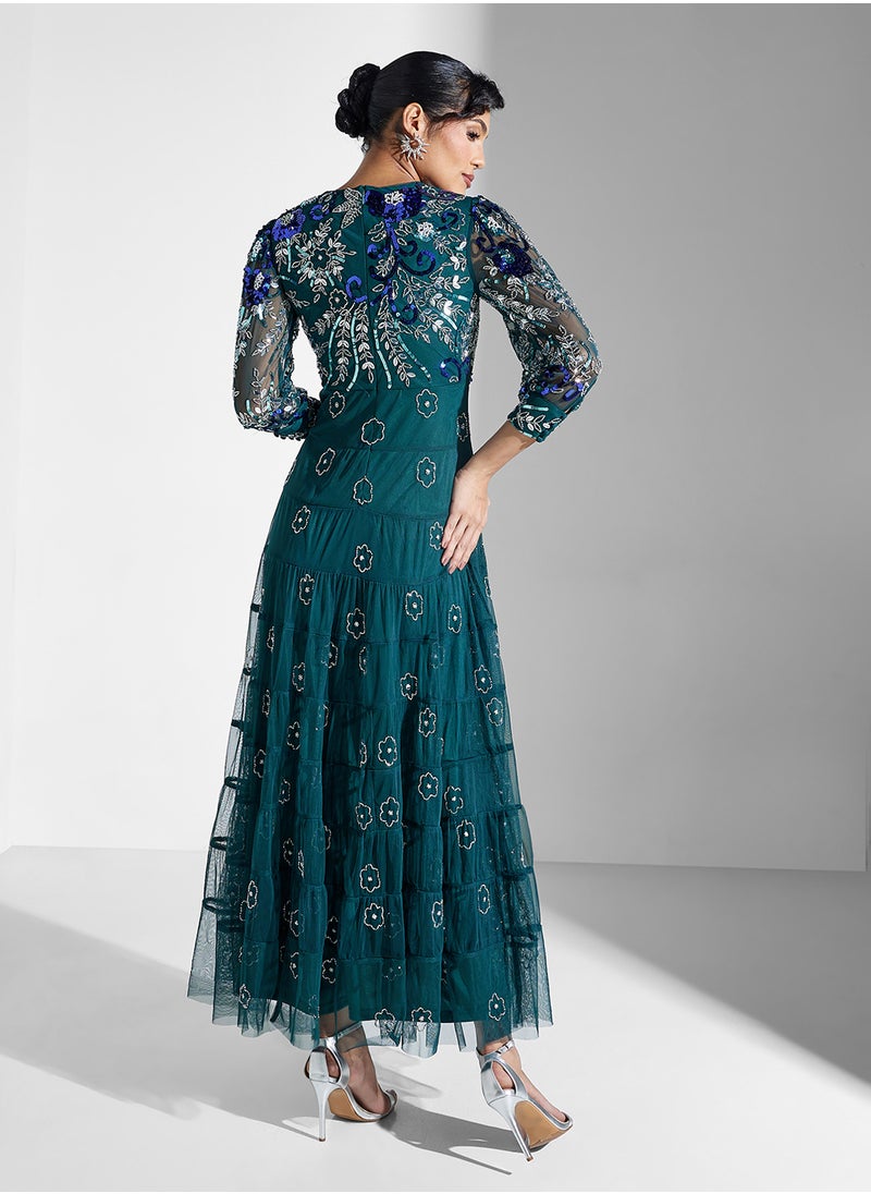 Embroidered Tiered Dress