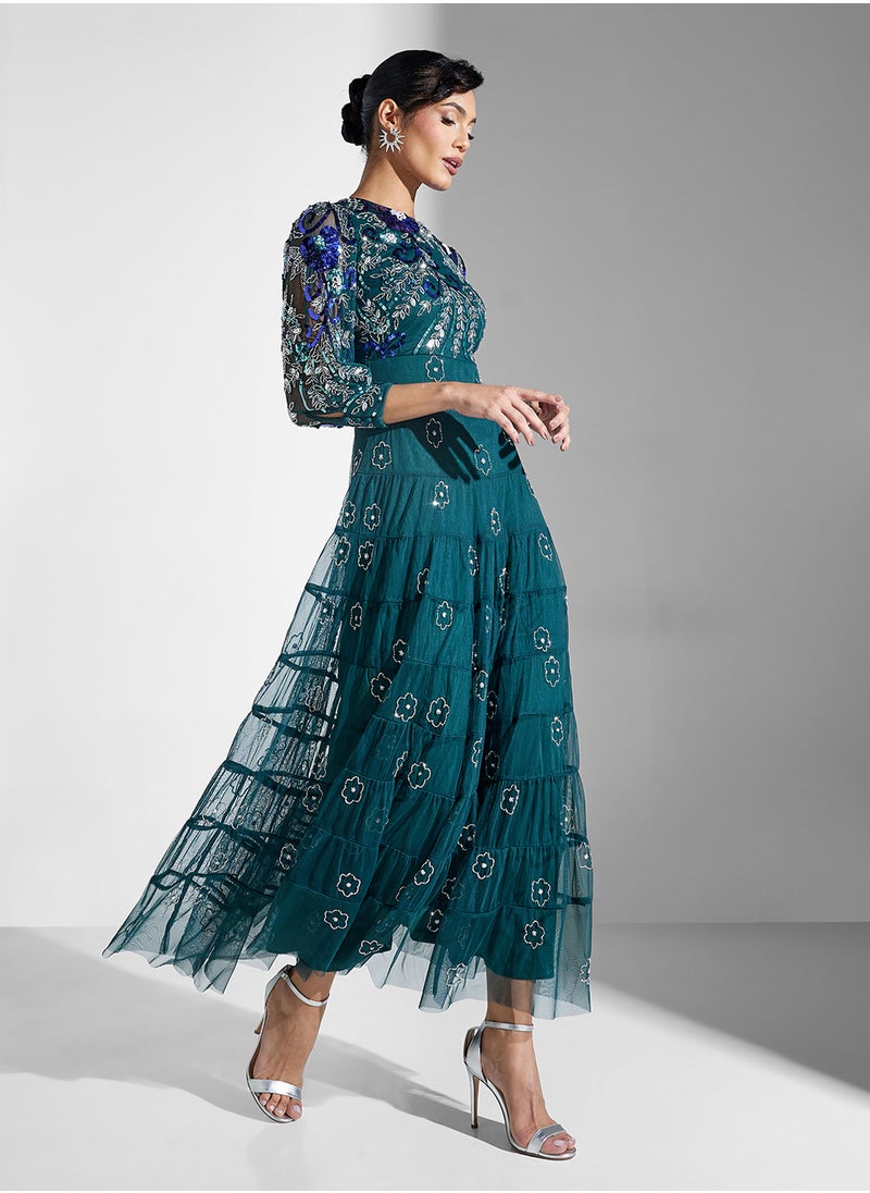 Embroidered Tiered Dress