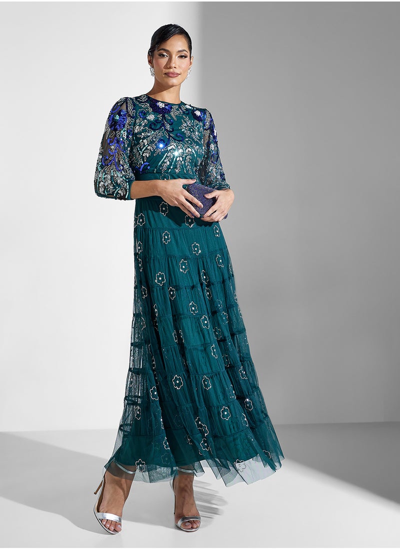 Embroidered Tiered Dress