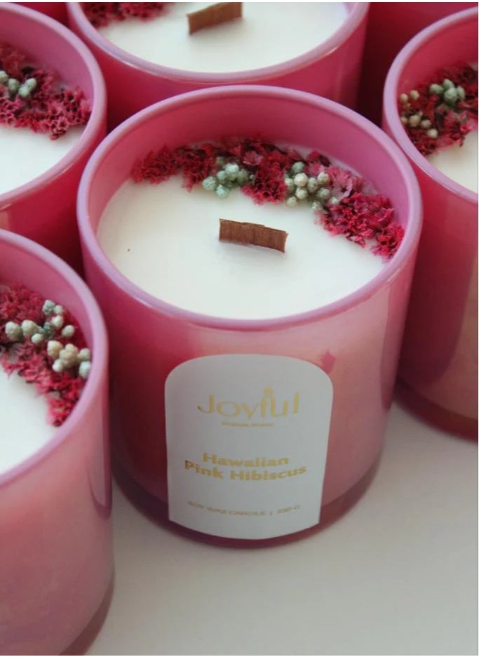 Hawaiian Pink Hibiscus Candle Jar – Tropical Floral Wax Candle