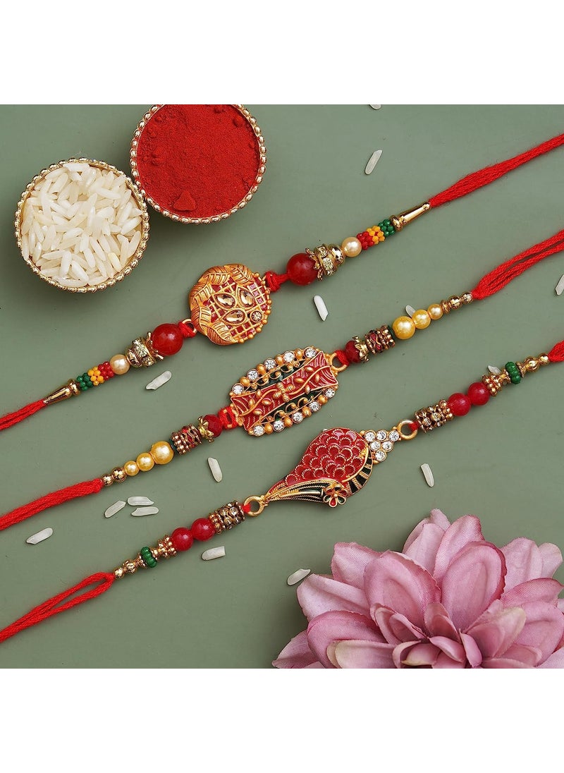 Webelkart Set of 3 Rakhi for Brother, Bhaiya and Bhabhi with Kids Rakhi and Hanging Butterfly Tealight Candle Holders Rakshabandhan Gifts and 1 Greeting Card and Roli Chawal