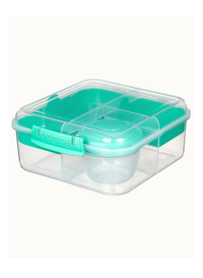 Sistema Teal Bento Box : Portable Meal Container, On-the-Go Lunch box, Meal Prep Container, Lunchbox with Compartments, Food Storage Solution- 1.25L