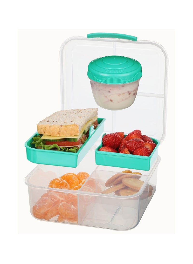 Sistema Teal Bento Box : Portable Meal Container, On-the-Go Lunch box, Meal Prep Container, Lunchbox with Compartments, Food Storage Solution- 1.25L