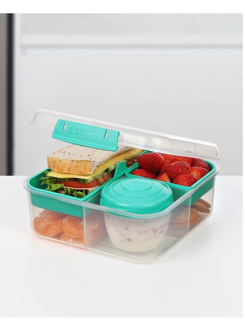 Sistema Teal Bento Box : Portable Meal Container, On-the-Go Lunch box, Meal Prep Container, Lunchbox with Compartments, Food Storage Solution- 1.25L