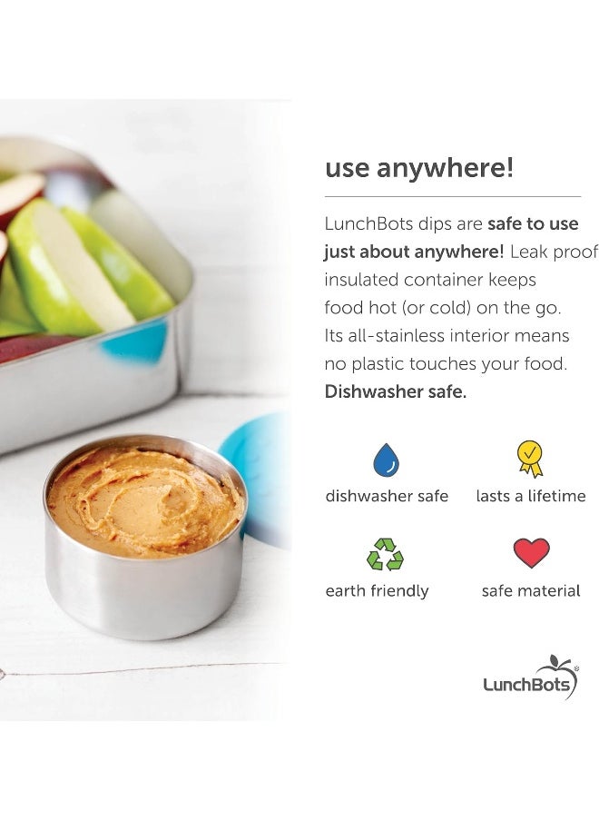 LunchBots 2.5 oz Leak Proof Snack and Side Dish Containers - Spill Proof in Bags and Bento Boxes - Food-Grade Stainless Steel With Silicone Lids - Set of 2 (Blue)