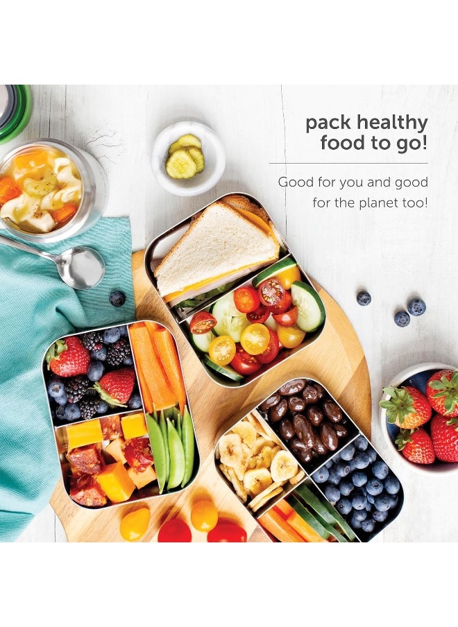 LunchBots 2.5 oz Leak Proof Snack and Side Dish Containers - Spill Proof in Bags and Bento Boxes - Food-Grade Stainless Steel With Silicone Lids - Set of 2 (Blue)