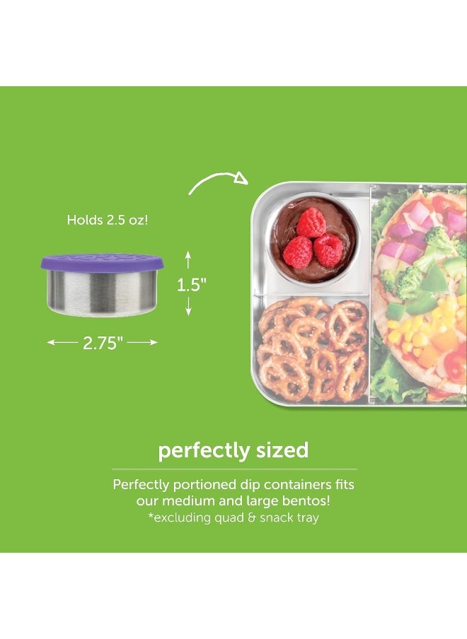 LunchBots 2.5 oz Leak Proof Snack and Side Dish Containers - Spill Proof in Bags and Bento Boxes - Food-Grade Stainless Steel With Silicone Lids - Set of 2 (Blue)