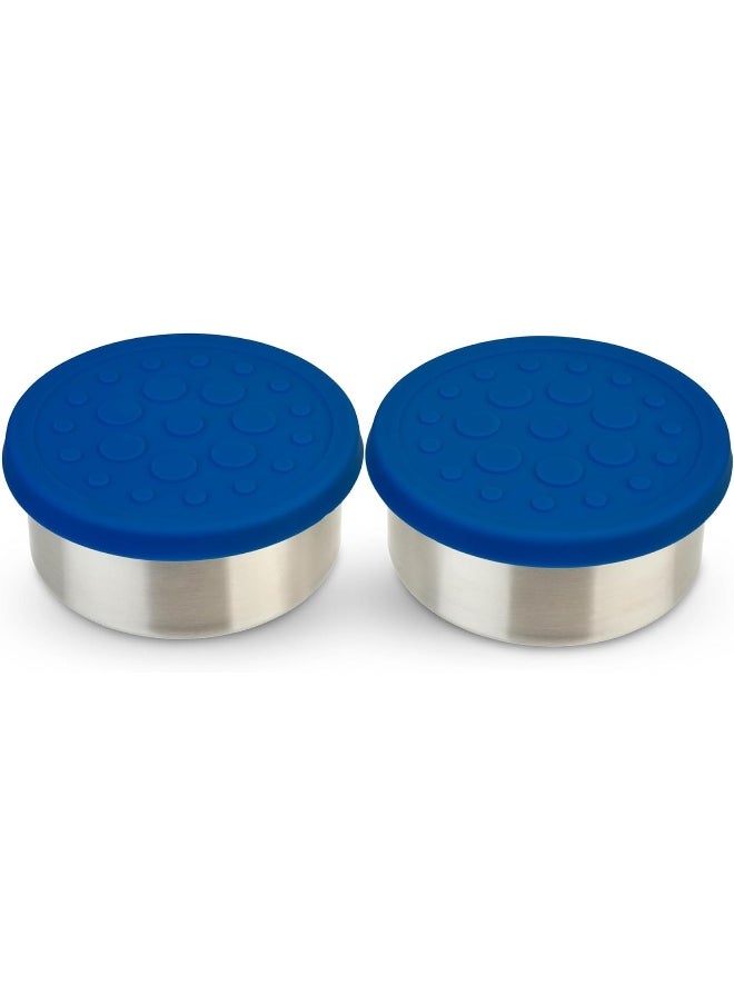 LunchBots 2.5 oz Leak Proof Snack and Side Dish Containers - Spill Proof in Bags and Bento Boxes - Food-Grade Stainless Steel With Silicone Lids - Set of 2 (Blue)