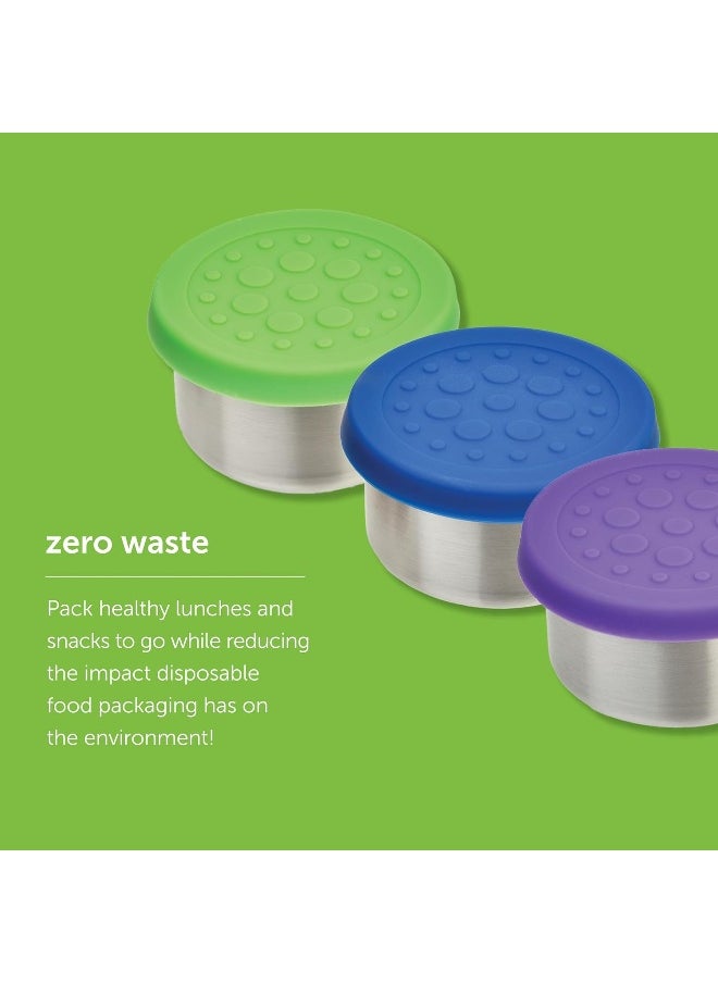 LunchBots 2.5 oz Leak Proof Snack and Side Dish Containers - Spill Proof in Bags and Bento Boxes - Food-Grade Stainless Steel With Silicone Lids - Set of 2 (Blue)