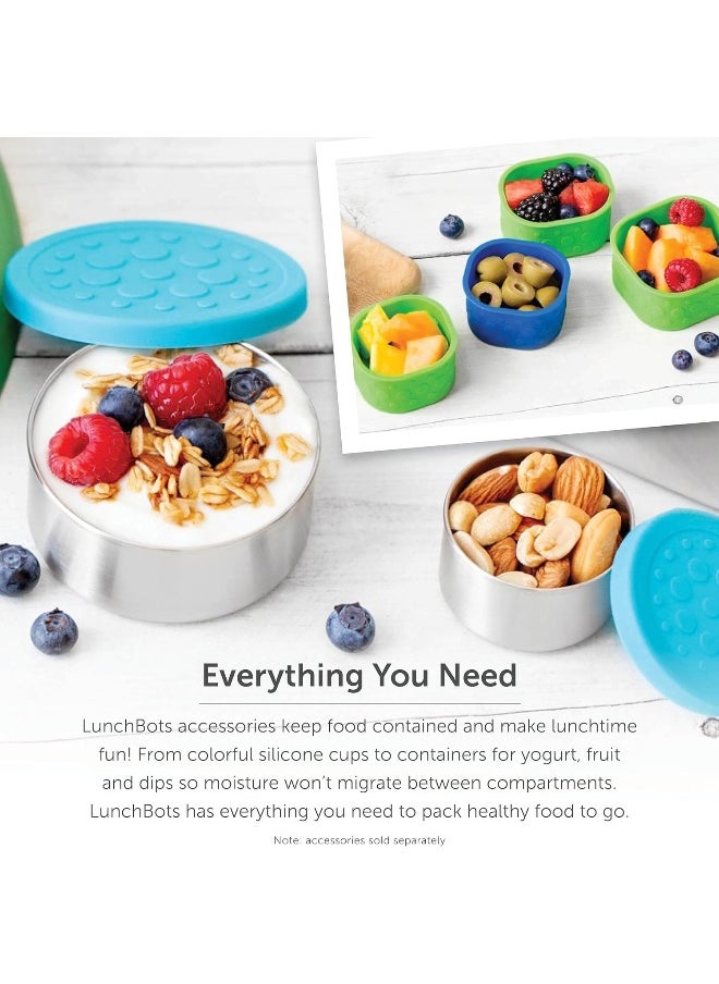 LunchBots 2.5 oz Leak Proof Snack and Side Dish Containers - Spill Proof in Bags and Bento Boxes - Food-Grade Stainless Steel With Silicone Lids - Set of 2 (Blue)