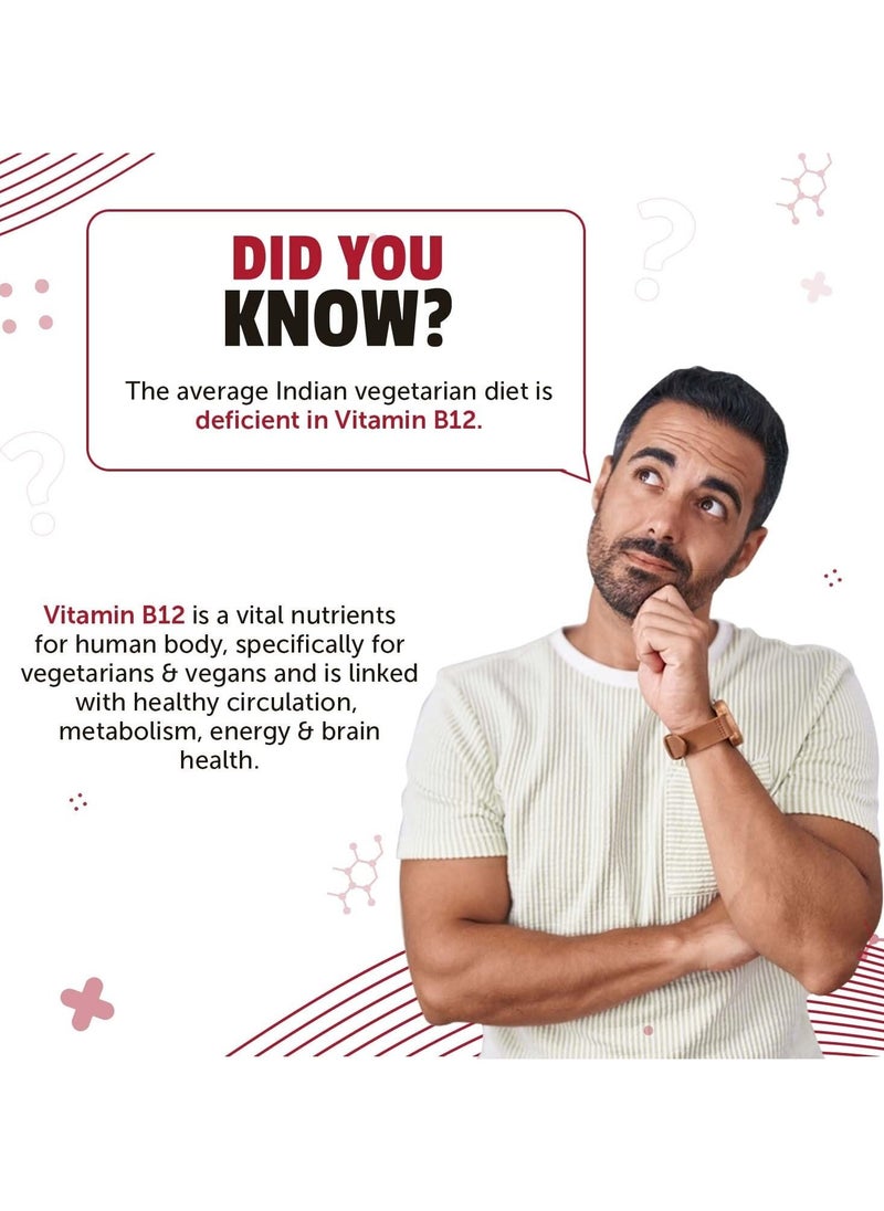 Plant-Based True B12 Supplements For Men & Women- 60 Tablets | B12 Tablets with Myo-inositol, Vitamin B9 (Folic Acid) & Spirulina | Vegetarian tablets for Energy, Brain Health, Digestion & Nerve Health |Supports Glowing Skin.