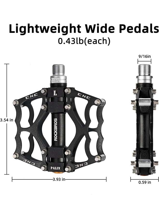 ROCKBROS Mountain Bike Pedals MTB Pedals CNC Non-Slip Lightweight Aluminum Alloy Bicycle Pedals Sealed Bearings Bicycle Platform Pedals 9/16