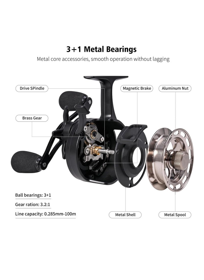 Ice Fishing Reel - Ice spining Fishing Reel | Wear-Resistant 3+1 BB Ice Fishing Gear | Large Spool Diameter Ice Fishing Equipment | Fishing Gear for Sea Lake Pond | Metal Spool 3.2:1 | Deep Water