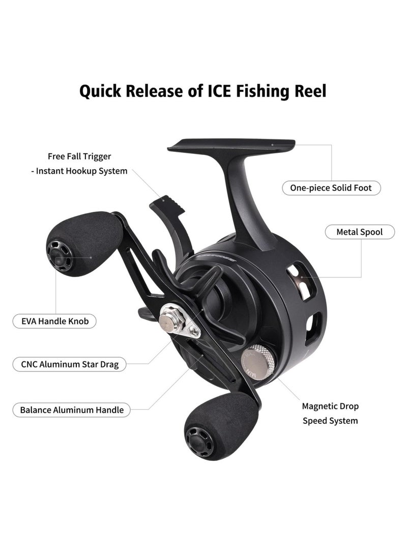 Ice Fishing Reel - Ice spining Fishing Reel | Wear-Resistant 3+1 BB Ice Fishing Gear | Large Spool Diameter Ice Fishing Equipment | Fishing Gear for Sea Lake Pond | Metal Spool 3.2:1 | Deep Water