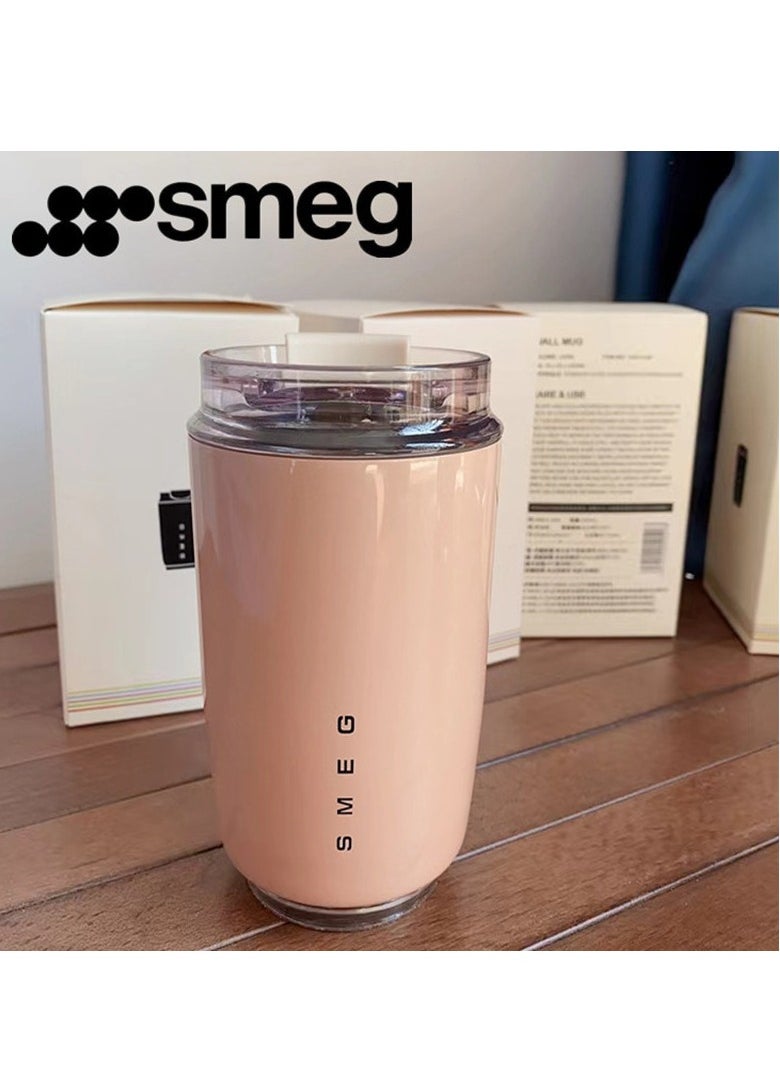 SMEG 320ML Beverage Cup Travel Portable Car Drinking Cup Stainless Steel Vacuum Leak proof 320ML Coffee Thermos（Pink）