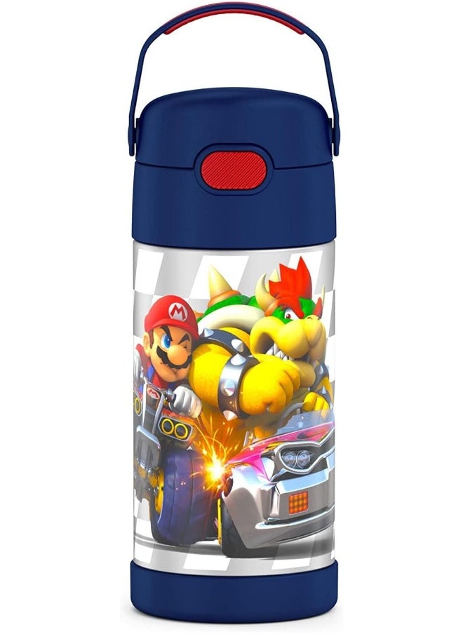 THERMOS FUNTAINER Water Bottle with Straw - 12 Ounce, Super Mario Brothers - Kids Stainless Steel Vacuum Insulated Water Bottle with Lid