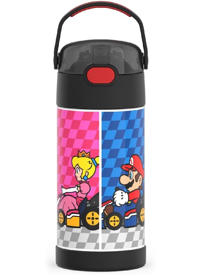 THERMOS FUNTAINER Water Bottle with Straw - 12 Ounce, Super Mario Brothers - Kids Stainless Steel Vacuum Insulated Water Bottle with Lid