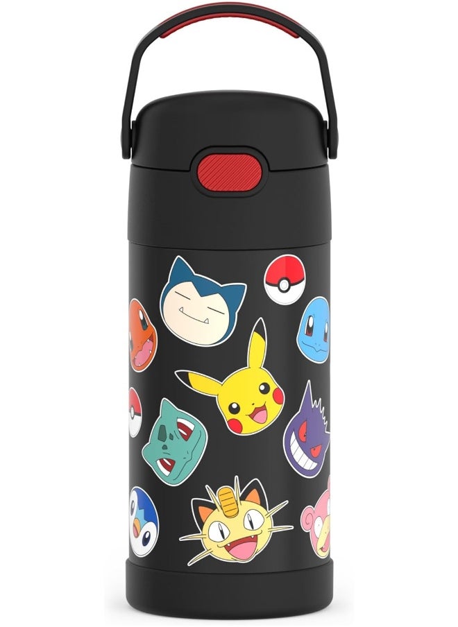 THERMOS FUNTAINER Water Bottle with Straw - 12 Ounce, Pokémon - Kids Stainless Steel Vacuum Insulated Water Bottle with Lid